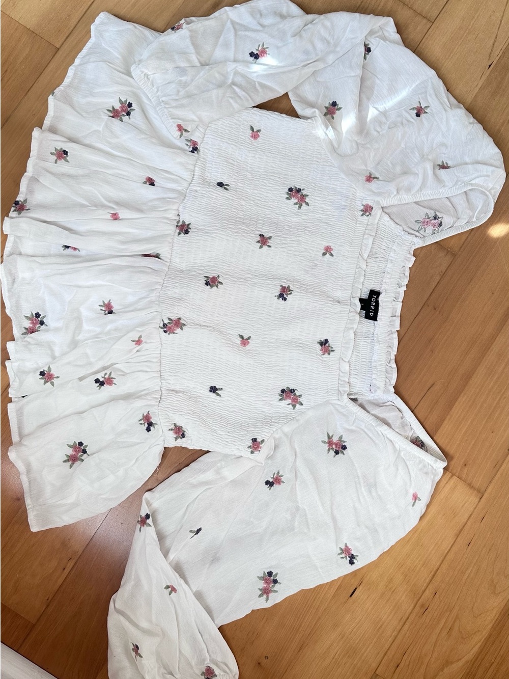 torrid White Floral Smocked Peasant Blouse